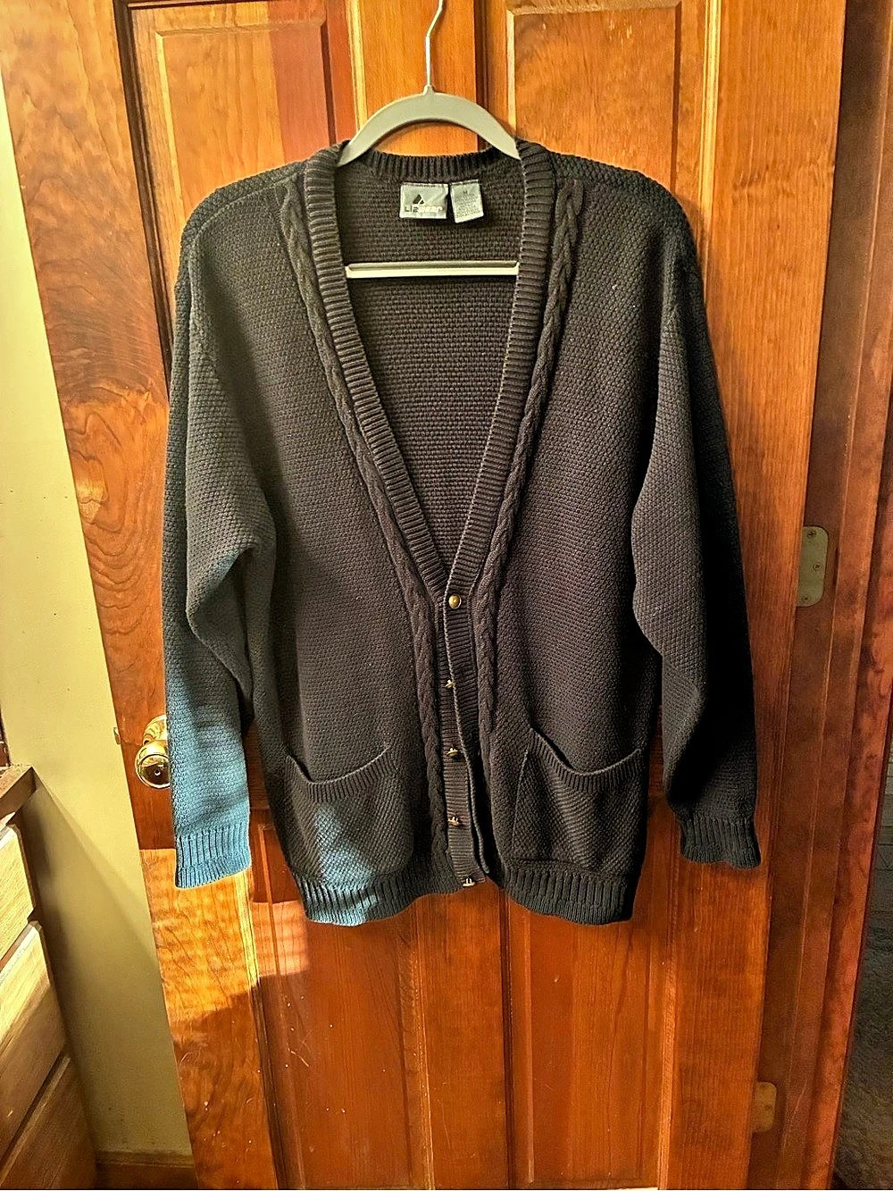 VINTAGE, Liz Wear BLACK cardigan sweater, size Medium, 100 percent Cotton.